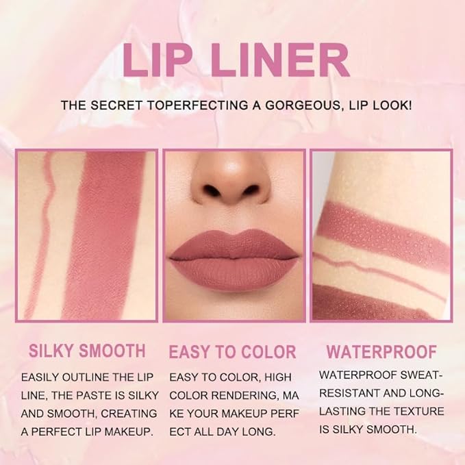 evpct 3Pcs Dusty Antique Rose Lip Liner and Lipstick Set Kit for Women Nude Beige Mauve Matte Fall Lipstick Shades Set Lip Stain Long Lasting Lipstick 24 hour Waterproof and Lip Liners Pencil Set