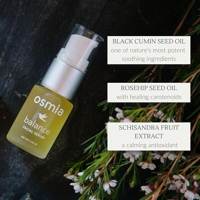 Osmia Skincare - Natural Balance Facial Serum | Black Cumin, Rosehip, Lavender, + Geranium Oils | Soothe, Hydrate, Smooth | Clean Beauty For Healthy Skin (0.5 fl oz | 15 ml) Packaging May Vary
