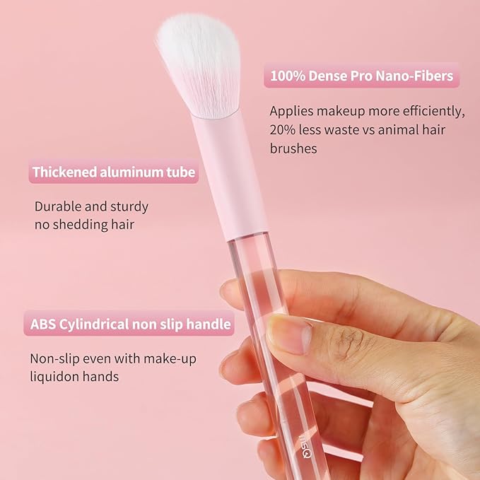 MSQ Make Up Brushes 8Pcs Powder Brushes Synthetic Hair Makeup Brush Set for Blending Stippling Eyeshadow Eyeliner Concealer Nose Shadow, Peach