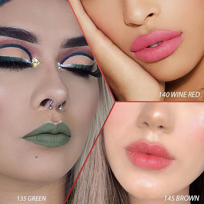 evpct Lip Tains Peel off, 3Pcs Peel off Lip Liner Tattoo Lip Stain Tint Gloss Makeup Set, Long Lasting Waterproof 24 Hours Matte Transfer-proof Color Stay Lipstick, Deep Green & Taupe & Brown