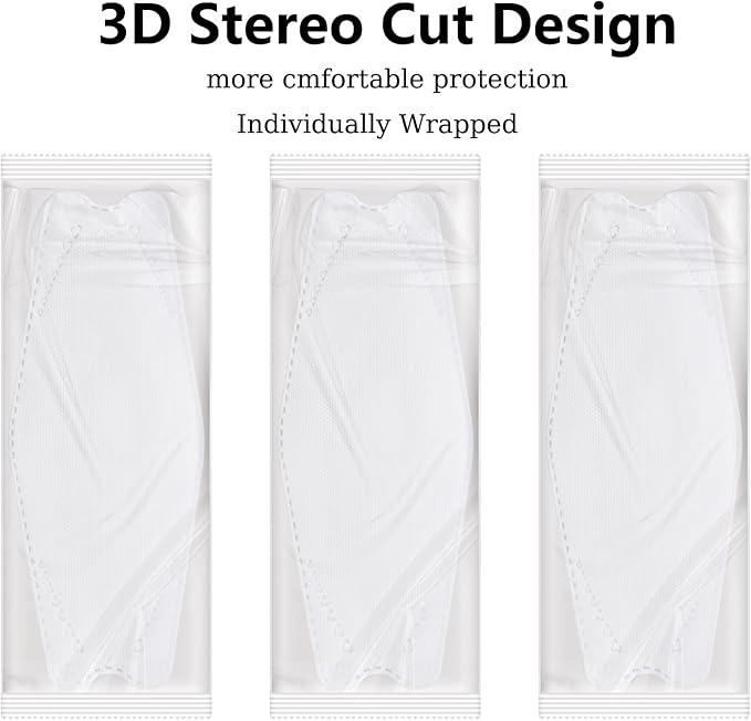 100Pcs KF94 Masks, Individually Wrapped 3D Fish Type Masks for Adult, 4 Layer Protective Face Mask