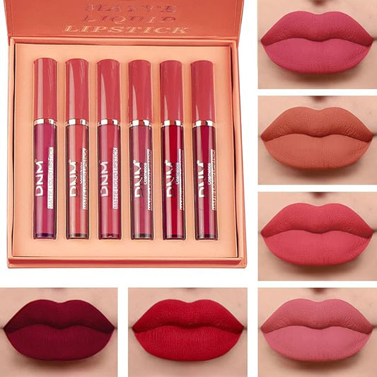 evpct 6Pcs Matte Liquid Lipstick Set Lip Stain Makeup Kit 24 Hour Long Lasting Waterproof Dark Red Stay on Lipsticks Set for Women Matt Lippies labiales larga duracion 24 C-01