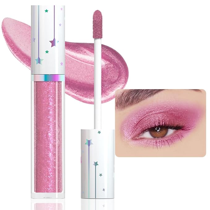 evpct Liquid Shimmery Glitter Eyeshadow Eyeliner, High Pigment Colored Metallic Eyeshadow Stick Eyeliner, Waterproof Long Lasting Sparkle Eye Makeup Set for Women, 18# Girlish Pink