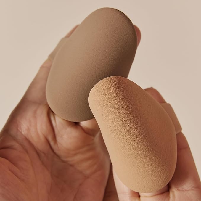 THE TOOL LAB All Day Fitting Duo (Glow type) - Premium Base Makeup Set for Liquid Cream Powder Foundation, Buffing Blending Face Brush, Sponge, Portable Case - 1.1" Flat Top Brush