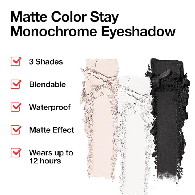 AMY'S DIARY White Black Pink Matte Eyeshadow Palette 3 pics set – Long-Lasting & Highly Pigmented, Vegan & Cruelty-Free