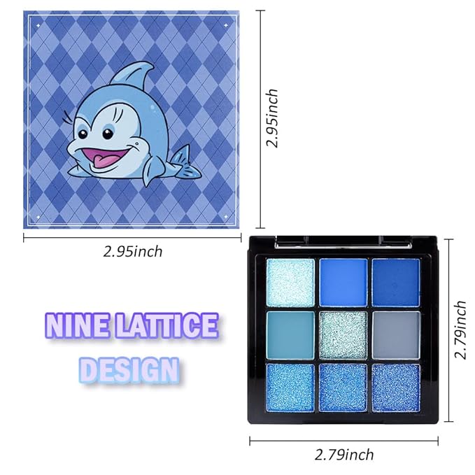 9 Colors Blue Smoky Matte Shimmer Eyeshadow Palette with Mirror for Eye Makeup,High Pigmented Eye Shadow Primers Powder Palet de sombras de ojos