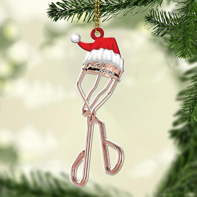 Personalized Name Eyelash Curler Shape Acrylic Flat Ornament, Makeup Ornament, Girl Makeup Artist Christmas Ornament, Makeup Stylist Ornament 102