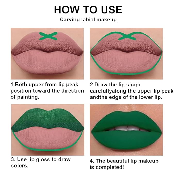 AMY'S DIARY 2Pcs Green Matte Lip Liner and Lipstick Makeup Set, Green Lip Stain Lip Gloss Matt Liquid Lipstick 24H Long Lasting lapiz labiales mate 24 horas originales larga duracion (green 48#)