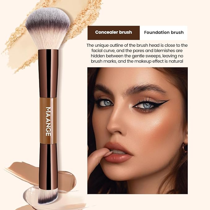 MAANGE 7 PCS Foundation Makeup Brush Set With Bag, Make up Brushes, Eyeshadow Concealer Brush, Double-ended Foundation Contour Powder Blush, Professional Face brush Set Tools For Liquid,Cream(Apricot)
