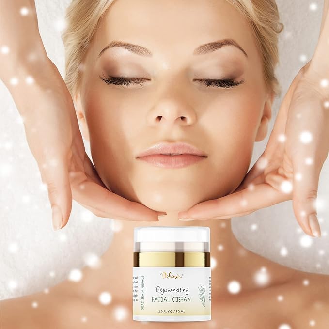 Deluvia Rejuvenating Facial Cream | Organic Aloe Vera, Coconut Oil, Vitamin C + E | Dead Sea Minerals | Daily Face Lotion for Dry Skin, Sensitive Skin