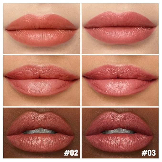 2Pcs Matte Lipstick Crayon Set for Women, Coral Pink Nude Pink 24 Hour Lipstick Lip Liner Pencil, Neutral Lip Stick Lipliner Long Lasting Waterproof Smudge Proof, Vegan & Cruelty-Free, 02+03