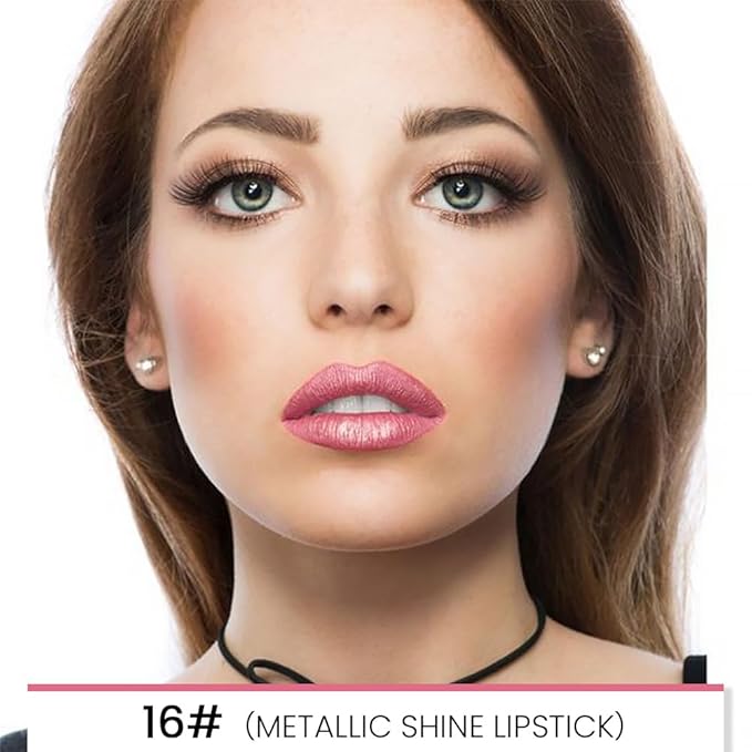 evpct 1Pcs Light Pink Pale-Pink Metallic Shine Shimmer Lip Liner and Lipstick Combo Set Kit for Women, Lightweight Hydrating Formula High Impact Full Coverage Lipstick and Lip Liner Makeup Gloss