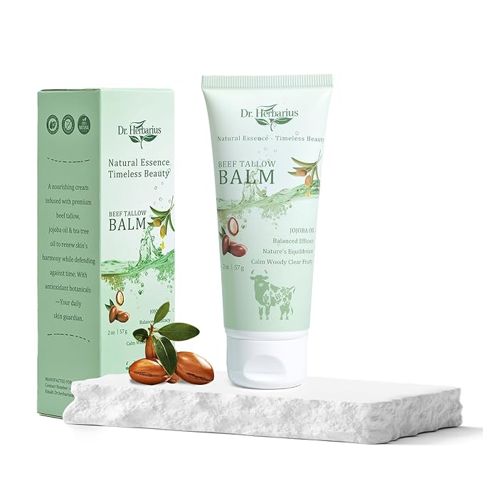 Beef Tallow for Face - Natural Tallow and Honey Balm for Eczema Skin with Organic Jojoba Oil, Suitable for Sensitive Skincare, Balanced Effacacy, Deep Nourishment, Herbal Fragrance, 2 Oz.