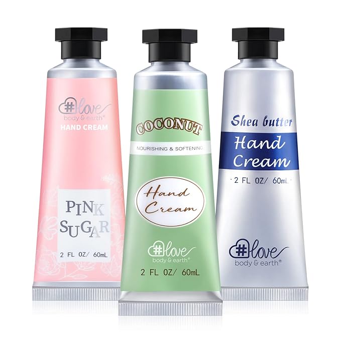 BODY & EARTH # LOVE Hand Cream Gift Set, Hand Lotion for Women, Mothers Day Gifts for Mom, Travel Size Hand Lotion Set 3x2.0 oz, Shea Butter Argan Oil Vitamin E Moisturizing Hand Cream for Dry Hands