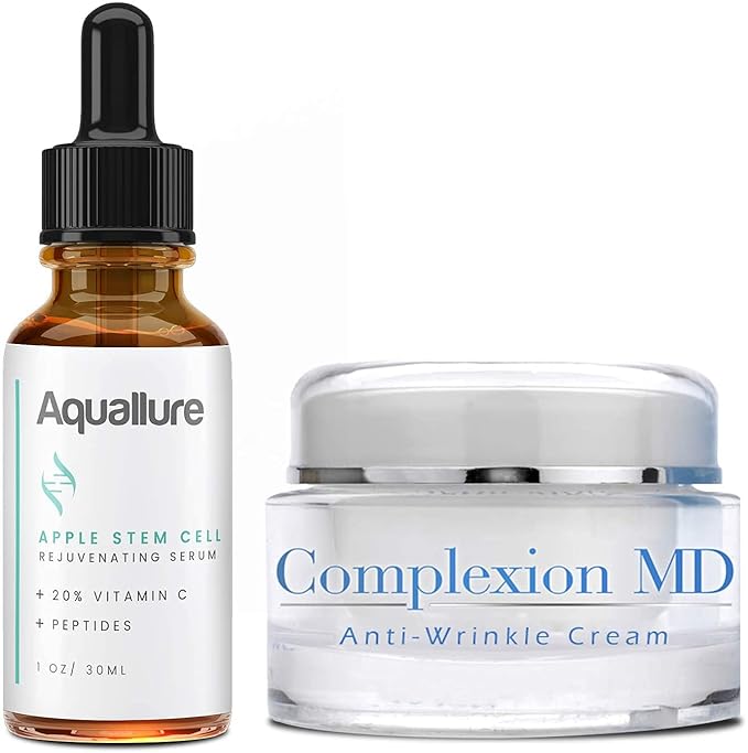 Complexion MD Anti-Aging Skin Care - Aquallure Apple Stem Cell Rejuvenating Serum - Anti Wrinkle Cream - Reduce Fine Lines & Wrinkles - with Peptides & Hyaluronic Acid (Bundle) (1 oz Each) (2 items)