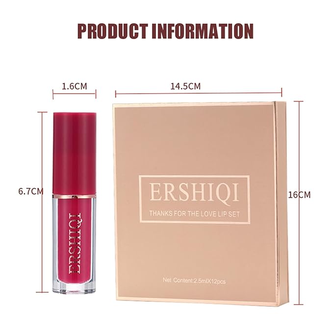 BONNIE CHOICE 12Pcs Nude Matte Liquid Lipstick Set, Waterproof Long Lasting Non-Stick Cup 12 Colors Nude Lipstick 24 Hour Not Fade Matte Lipstick Professional Lip Gloss Makeup Gift Sets for Women