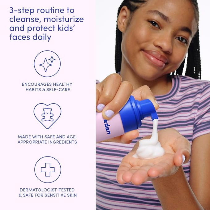 Evereden Kids Skincare Bundle: 1-2-3 Routine with Multi-Vitamin Peach Face Wash, Cream, SPF 30 & Spa Headband – Gentle, Nourishing Skincare & Fun Hair Management for Kids – Perfect for Daily Care