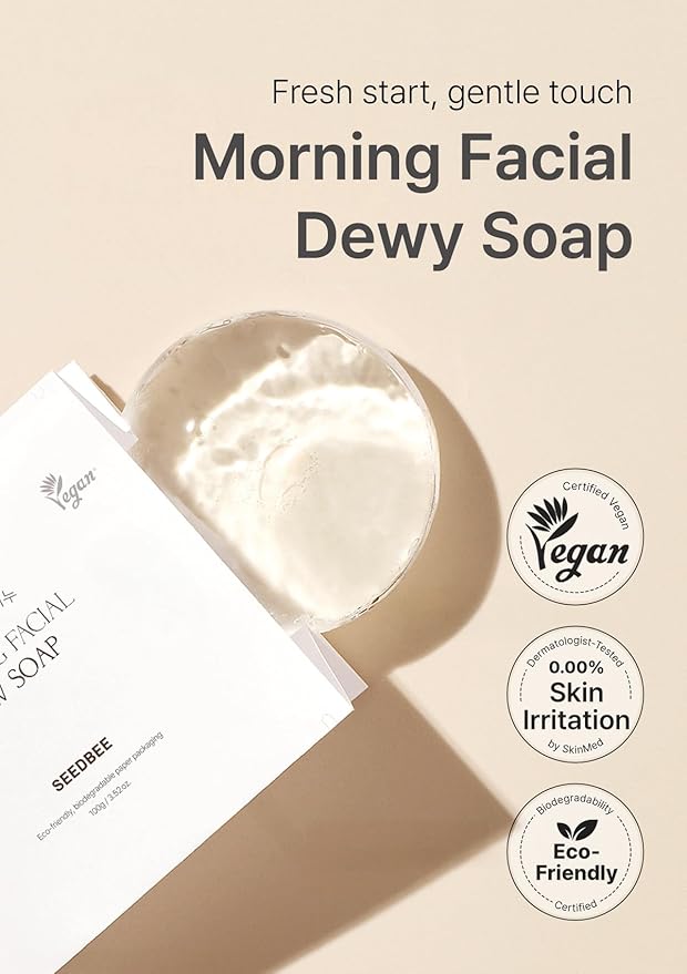 SEEDBEE Dew Soap – Biodegradable Face & Body Bar Morning Skincare Routine Clean-Rinse Formula, Great for Dry and Combination Skin Vegan, Eco-Friendly Skincare