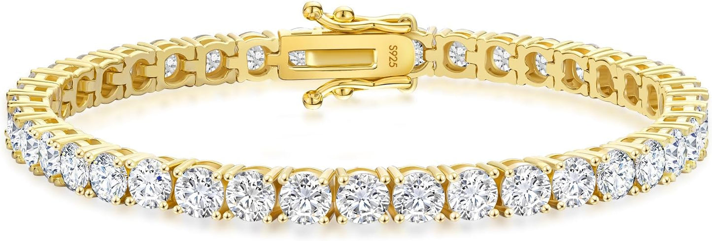 KRKC&CO Lab-Grown Moissanite Tennis Bracelet Women, Luxury Anniversary Wedding Bridal Gift for Wife, 2.2-13.8 ct.tw, D Color VVS1, 925 Sterling Silver 14K Golden Plated, Hypoallergenic, Everyday Jewelry
