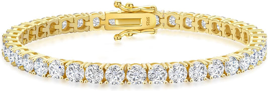 KRKC&CO Lab-Grown Moissanite Tennis Bracelet Women, Luxury Anniversary Wedding Bridal Gift for Wife, 2.2-13.8 ct.tw, D Color VVS1, 925 Sterling Silver 14K Golden Plated, Hypoallergenic, Everyday Jewelry