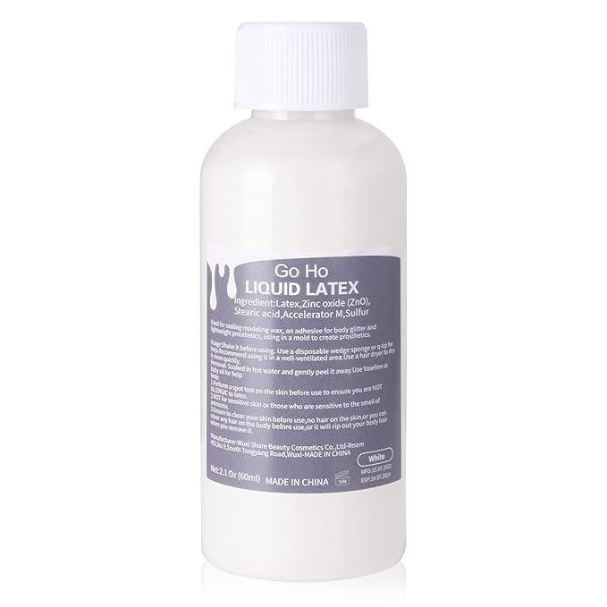 Go Ho Liquid Latex SFX Makeup(2 oz),Halloween Monster Zombie Makeup,Quick Drying Multi-Purpose Liquid White Face Paint for Scar Cut Wound Peeling Skin Wrinkles Stipples Burns Blisters,Clear White