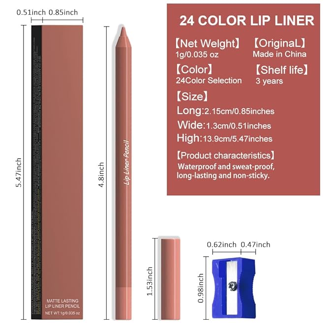evpct 1Pcs Burnt Orange Matte Long Lasting Lip Liner Pencils Makeup for Shaping & Sculpting Lips, No Transfer Long Wear Waterproof Pigmented Lip Liner lipliners Crayon Lipstick Pencil with Sharpener 2