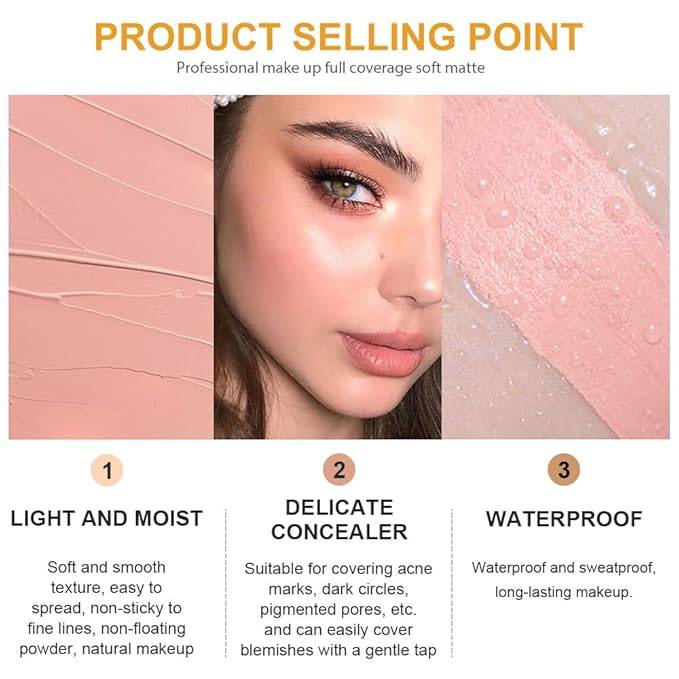 Kaely 2Pcs Pot Concealer Full Coverage Set, Under Eye Brightener Color Correcting Concealer for Dark Circles, Waterproof Foundation Face Makeup Brush Kit, Eye Ring Corrector de ojeras, 02+04