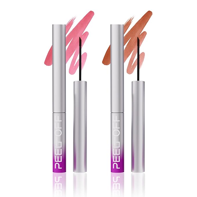 LANGMANNI 2Pcs Peel Off Lip Liner Set,Lip Stain Peel Off,Long-Lasting Waterproof & Smudge-Proof Matte Lip Liners With Ergonomic Handle & Precision Brush,Makeup Gift for Girls (#1+3)