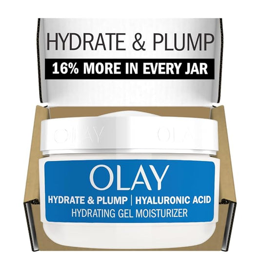 Olay Hylauronic Acid Face Mousturizer, Plump & Hydrate, Fragrance-Free - Hydrating Gel for Dry Skin Retain & Replenish Moisture, with Niacinamide - Recyclable Sustainable Eco Jar, Non-Greasy, 2 Oz