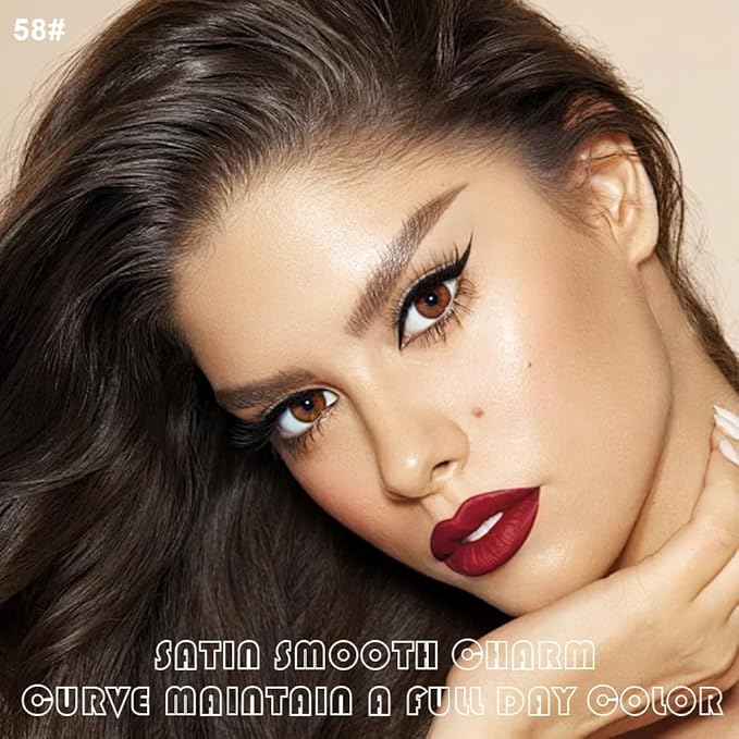 AMY'S DIARY 2Pcs Red Matte Lip Liner and Lipstick Makeup Set, Reds Lip Stain Lip Gloss Matt Liquid Lipstick 24H Long Lasting lapiz labiales mate 24 horas originales larga duracion (Red 58#)