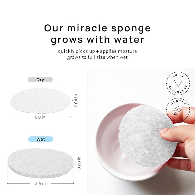 AOA Studio 50-Count Compressed Facial Sponges 100% Natural Cosmetic Spa Sponges for Facial Cleansing, Exfoliating Mask, Remove for Makeup, Dead Skin, and Dirt (White, 50 counts)