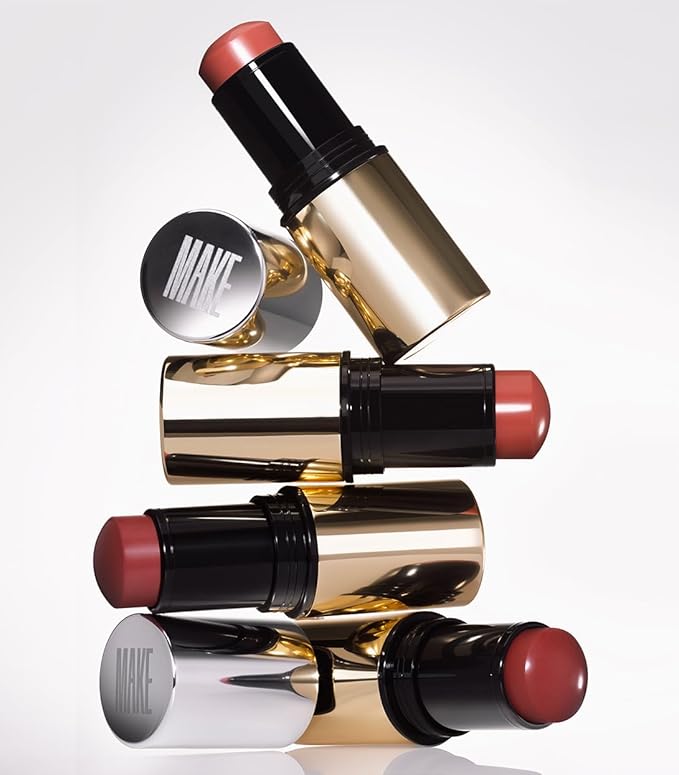 MAKE Beauty Heat Stroke Cream Blush Stick for Cheeks with Natural Hydrating Dewy Finish. Creamy Gel Blush Balm - Shade Bask, Coral Pink Cheek Tint