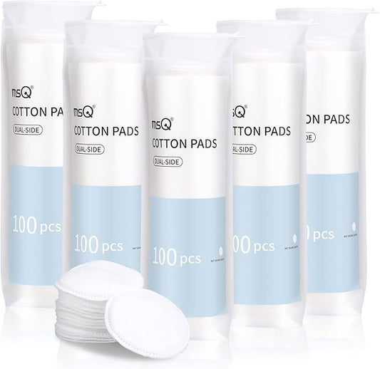 MSQ Cotton Rounds (500 Count), Makeup Remover Pads, Hypoallergenic, Face Cotton Pads, Facial Cleansing Round Cotton Pads, Lint-Free