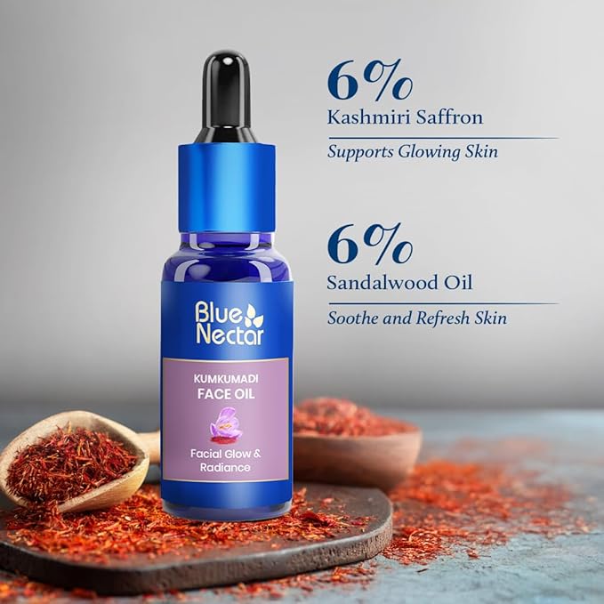 Blue Nectar Kumkumadi Oil for Face for Aging Skin | Ayurvedic Saffron Face Cleansing Oil | Authentic Kumkumadi Tailam Saffron Serum for Women & Men (0.33 Fl Oz, 26 Herbs)