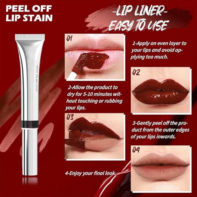 evpct Lip Tains Peel off, Peel off Lip Liner Tattoo Lip Stain Tint Gloss Marker Makeup, Long Lasting Waterproof 24 Hours Matte Finish Transfer-proof Pigmented Color Stay Lipsticks, 145 Brown