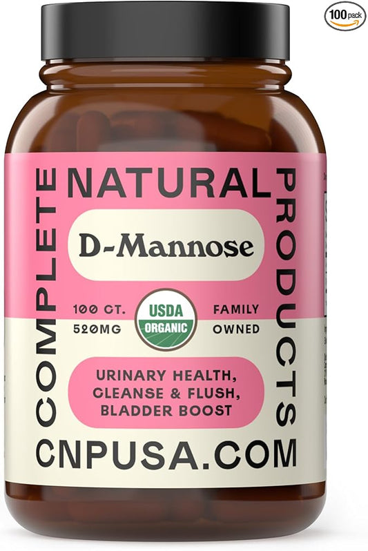 Complete Natural Products Organic D-Mannose Capsules - Pure D-Mannose Pills 100 Count for UTI, Bladder, & Urinary Tract Health