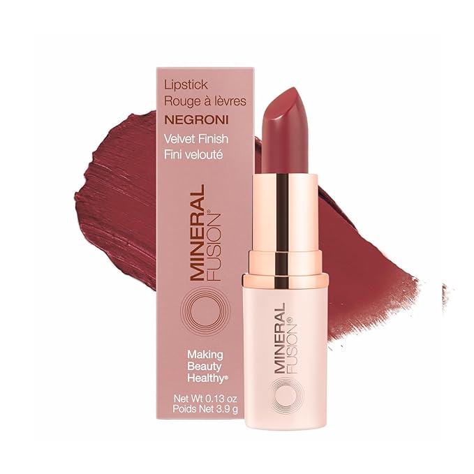 Mineral Fusion Long-Lasting Lipstick, Vivid & Smudge-Free Lip Color with Avocado Oil, Cocoa Seed Butter, Free of FD&C Dyes, Paraben and Gluten, Negroni