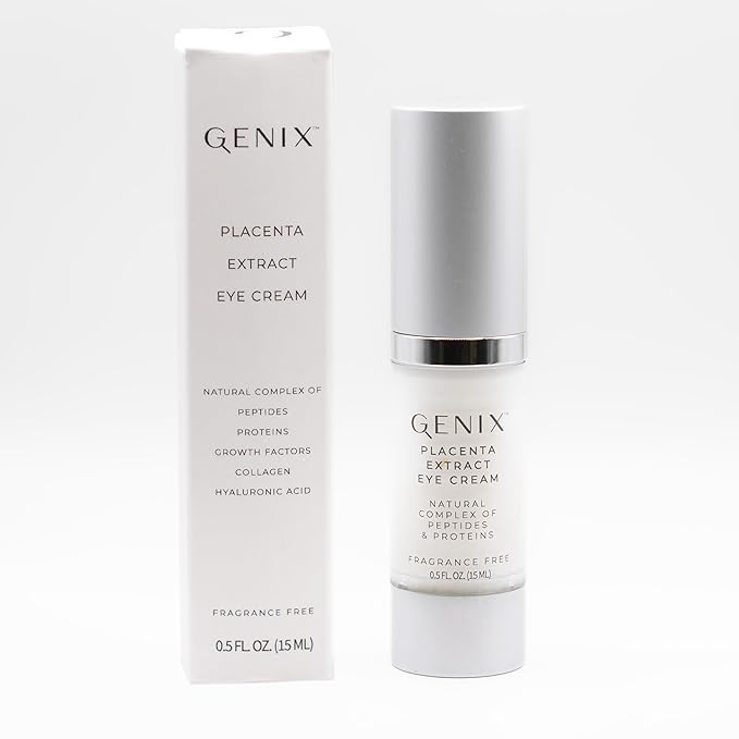 GENIX Placenta Extract Eye Cream | For Puffiness, Bags & Antiaging | Hyaluronic Acid + Caffeine + Collagen | Hydrating | Fragrance-free, cruelty-free 0.5 oz