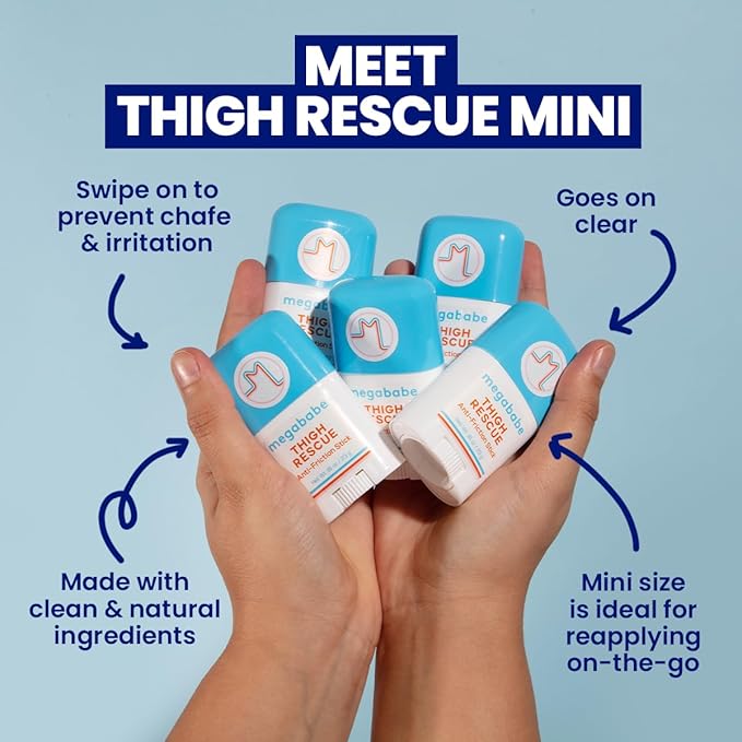 Megababe Thigh Rescue Anti-Chafe Stick Mini | Travel size, great for on-the-go | Prevents skin chafe & irritation | Thighs, arms, bra-lines & more