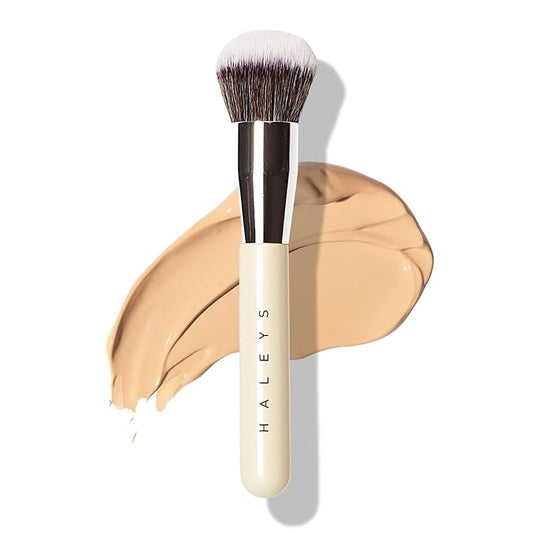 HALEYS Kabuki Makeup Brush VEGAN+CRUELTY-FREE, Sustainable Wood, Vegan Bristles for Airbrushed Finish, For Creams, Liquids, Powder, Streak-free, Perfect Blending, Buffs, Blurs, Smooths with Control