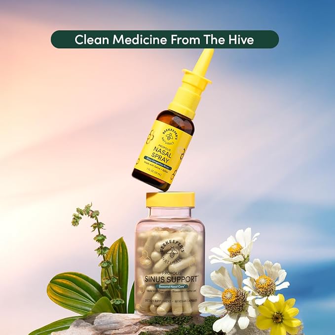 Beekeeper's Naturals Nasal Spray for Adults with Propolis, Xylitol & Saline, Clears Nasal Congestion, Moisturizes Sinus Canal, & Decongest Sinus Cavities, 1 fl oz(Pack of 2)