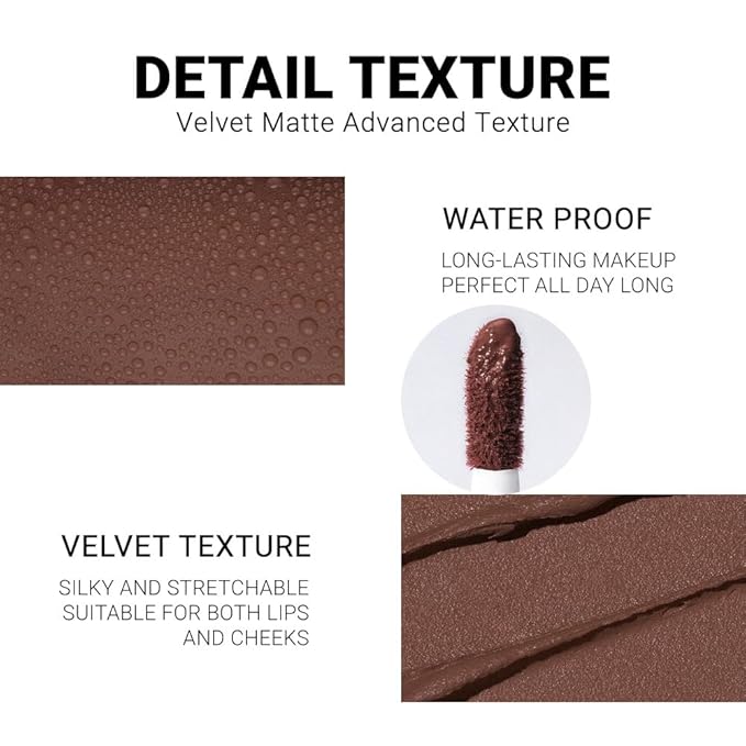 evpct 1Pcs Dark Brown Matte Liquid Lipstick Lip Gloss Glossy Set for Black Women 24 Hour Silky Velvet Lipstick labiales matte larga duracion mate 24 horas originales 04#