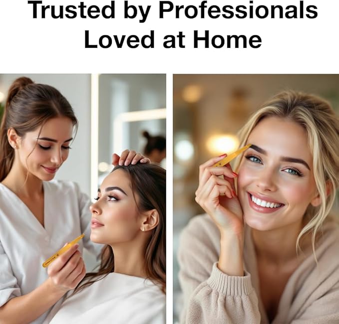 Professional Tweezers in Case - Slant, Durable Lightweight German Stainless Steel, Ultra Precision Tweezers for Eyebrows, Facial Hair, Chin, and Ingrown Hair Removal - Gift (Gold)