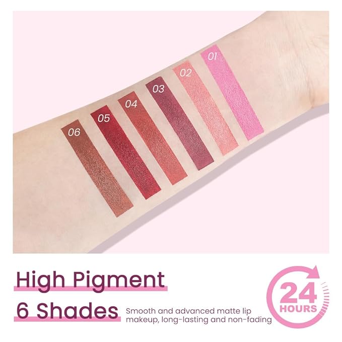 Pink Nude Lip Stick,Matte Cream Lipstick Set for Women,Long Lasting Waterproof Smudge Proof Velvet lipsticks Crayon,Lip Makeup Kit Travel Size,Vegan & Cruelty-free (Pack of 1)