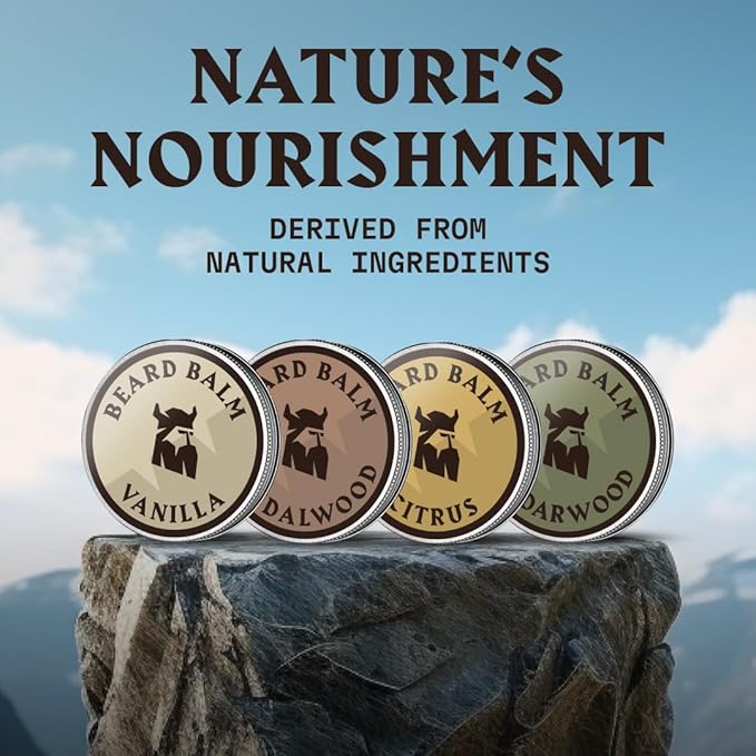 Beard Balm for Men - Leave in Beard Conditioner - Styling Balm Made with Naturally Derived Beard Butter, Argan & Jojoba Oils (1 Ounce (Pack of 4), Citrus, Vanilla, Sandalwood, & Cedarwood)