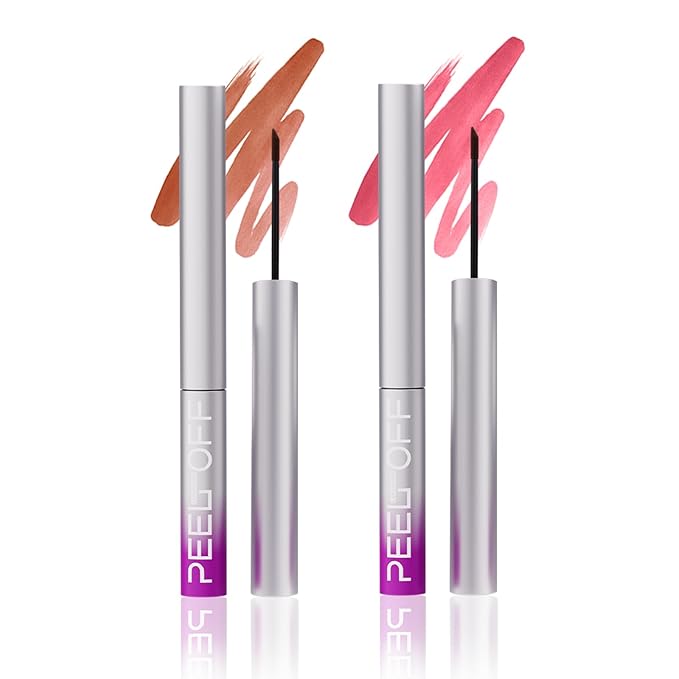LANGMANNI 2Pcs Peel Off Lip Liner Set,Lip Stain Peel Off,Long-Lasting Waterproof & Smudge-Proof Matte Lip Liners With Ergonomic Handle & Precision Brush,Makeup Gift for Girls (#3+4)