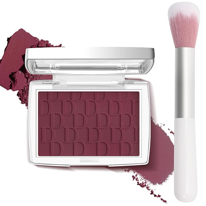 Berry Blush Powder Blush for Cheeks with Brush, Matte Blush Palette Blush Powder Face Blusher, Natural Blendable Formula Silky Lightweight Makeup Blush Rubores de Maquillaje, 006#