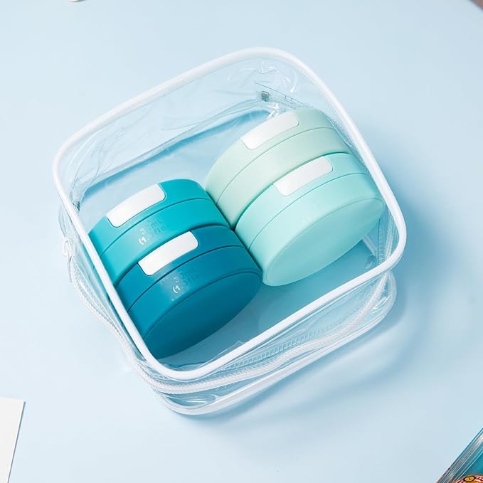 Gemice Travel Containers for Toiletries, Magnetic Travel Containers, TSA Approved Cream Jars with Toiletry Bag, Leak-proof Small 1oz Capsules Set with Multiple Labels for Organization (4 Pack)