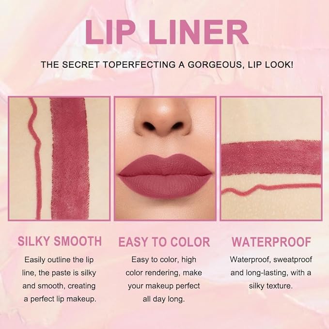 evpct 1Pcs Mauve Red Lip Liner and Lipstick Set Kit for Women Matte Lips Kit with Lip Liner Lip Stains Long Lasting Waterproof 24 Hour Lipstick and Lip Liners Combo Lipliners Pencil Set 13#