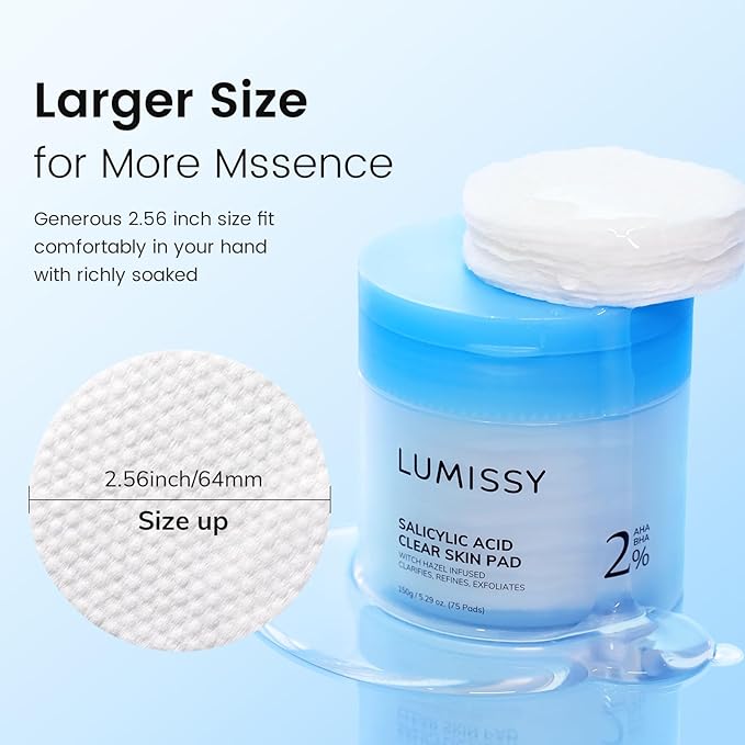 Salicylic Acid Toner Pad, Alcohol-Free Extra Large Daily Facial Exfoliating Toner Pads with BHA & AHA for Soothing Skin & Pore Care Deep Hydration Korean Skincare (75 Counts)